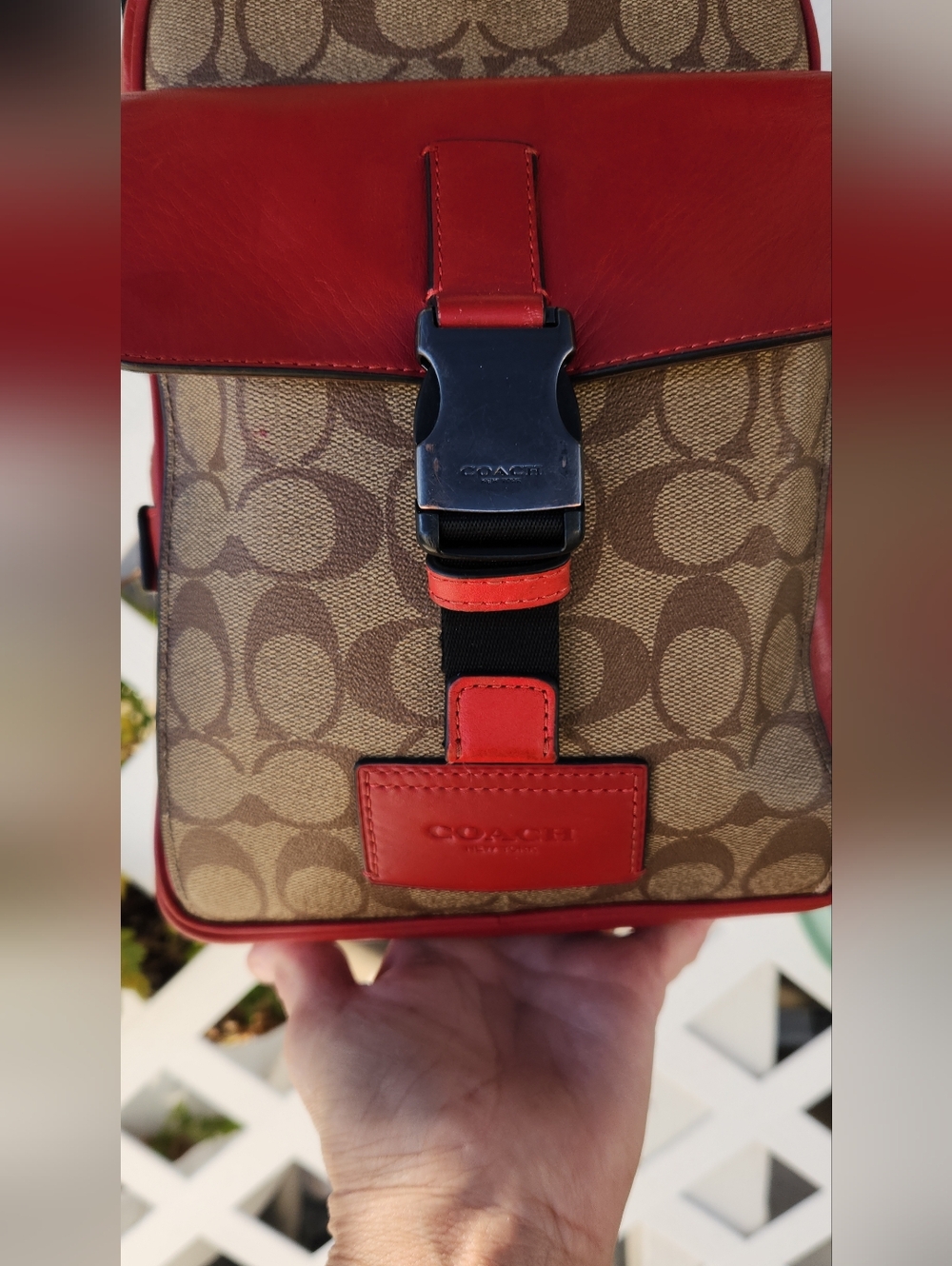 Coach Brown Signature Canvas and Red Leather Belt Bag for - Picture 7 of 10